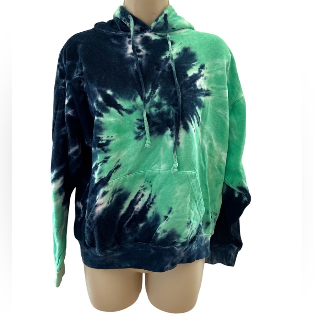 Tie Dye hoodie- Navy and mint green- Super Cute Juniors girls Medium-Like New